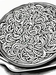 Food Coloring Pages - Plate of spaghetti topped with basil  simple coloring pages