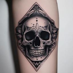 Card and Skull Tattoos-Creative and edgy tattoos featuring both cards and skulls, capturing themes of mortality and risk.  simple color tattoo,white background