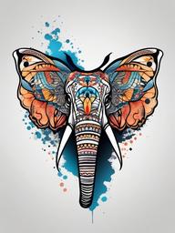 butterfly and elephant tattoo  simple color tattoo, minimal, white background