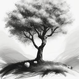 drawing of an apple tree  minimal rough sketch scribbles,doodles,black and white