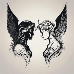 Angel & Devil Tattoo-Capturing the contrast of celestial forces with an angel & devil tattoo, symbolizing the eternal struggle between good and evil.  simple vector color tattoo