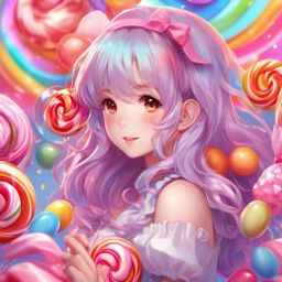 Playful anime character in a candy wonderland. , aesthetic anime, portrait, centered, head and hair visible, pfp