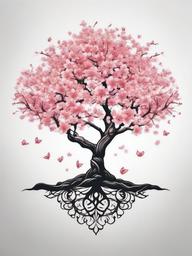 Cherry Blossom Tree of Life Tattoo - Tree of life with cherry blossoms tattoo.  simple color tattoo,white background,minimal