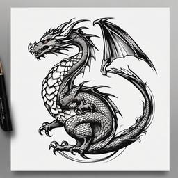 Small Simple Dragon Tattoo - Petite and straightforward dragon tattoo design.  simple color tattoo,minimalist,white background