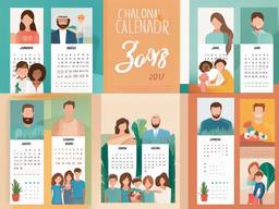 Calendar clipart - personalized calendar with family photos  color,minimalist,vector clipart