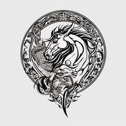 horse and dragon tattoo  simple tattoo,minimalist,white background