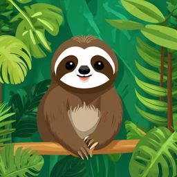 Cute Sloth in a Lush Rainforest  clipart, simple