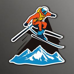 Skiing Jump Sticker - Airborne alpine thrill, ,vector color sticker art,minimal