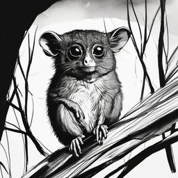 drawing of a tarsier at night  minimal rough sketch scribbles,doodles,black and white