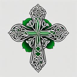 celtic cross tattoo with shamrock  simple color tattoo,minimal,white background