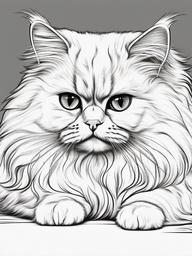 Persian Cat Coloring Pages - Fluffy Cat with Luxurious Fur  minimal black outline printable sheet, coloring page