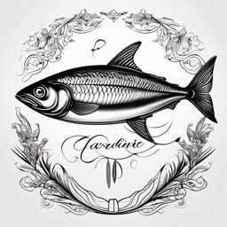 Sardine Tattoo,a unique and imaginative tattoo featuring a sardine, a symbol of unity and interconnectedness. , tattoo design, white clean background