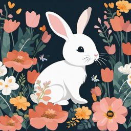 Bunny and Flowers clipart - A cute bunny near flowers, ,vector color clipart,minimal