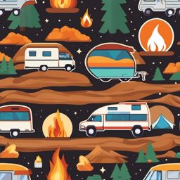 RV and Campfire Emoji Sticker - Camping road trip, , sticker vector art, minimalist design