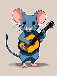 Mouse clipart - mouse playing a tiny guitar  color,minimalist,vector clipart