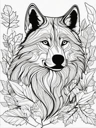 Wolf in Autumn Coloring Pages - Wolf Among Colorful Autumn Leaves  minimal black outline printable sheet, coloring page