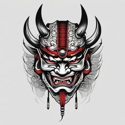 hannya mask samurai tattoo design  simple color tattoo,white background,minimal