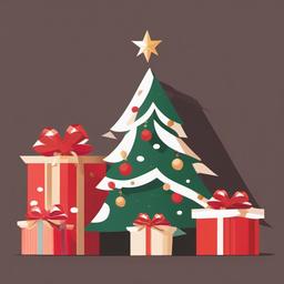 December clipart - wrapped presents under a Christmas tree  color,minimalist,vector clipart