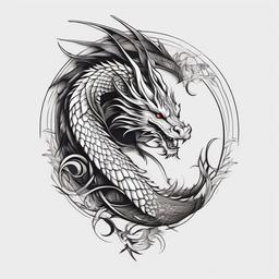 White Dragon Tattoo - Elegant tattoo featuring a dragon in a white color palette.  simple color tattoo,minimalist,white background