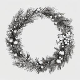 drawing of christmas wreath  minimal rough sketch scribbles,doodles,black and white