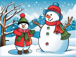 Snowman Clipart,Illustrating a winter-themed coloring book  simple, 2d flat