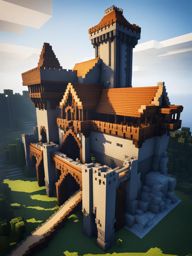 medieval castle with towering walls and a drawbridge - minecraft house ideas minecraft block style