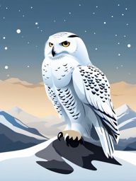 Snowy Owl Sticker - A majestic snowy owl in a snowy landscape, ,vector color sticker art,minimal