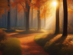 Thanksgiving Wallpaper-A peaceful autumn forest, with soft sunlight filtering through the trees, creating a serene Thanksgiving atmosphere.  aesthetic background wallpaper