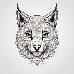 Lynx Tattoo - Mysterious lynx with its tufted ears, symbolizing stealth  few color tattoo design, simple line art, design clean white background