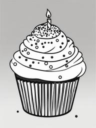 Birthday Cupcake with Star Sprinkles Coloring Pages - Starry Sprinkles on a Cupcake Treat  minimal black outline printable sheet, coloring page