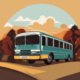 Bus clipart - bus in a rural area with trees  color,minimalist,vector clipart