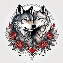 Wolf Couple Tattoos,tattoos celebrating the bond between a pair of wolves, representation of love and partnership in the wild. , color tattoo design, white clean background