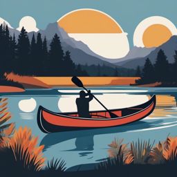 Canoe Paddle Sticker - Paddling serenity, ,vector color sticker art,minimal