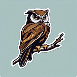 Owl Sticker - A wise owl perched on a branch, ,vector color sticker art,minimal