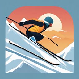 Skiing and Mountains Emoji Sticker - Skiing down alpine slopes, , sticker vector art, minimalist design