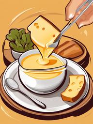 Cheese fondue dipping sauce with bread clipart.  vector style illustration, white background