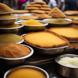 kunafa, a middle eastern dessert, served at a bustling market in the heart of beirut. 