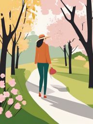 Springtime Walk clipart - Taking a leisurely spring walk, ,vector color clipart,minimal