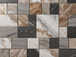 Granite and porcelain and travertine and marble and granite alternating tile layout top view, product photoshoot realistic background, hyper detail, high resolution