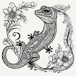 Gecko Henna Tattoo - Henna-inspired gecko tattoo design for a temporary and artistic look.  simple color tattoo design,white background