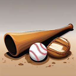 Baseball bat and mitt on the ground clipart.  vector style illustration, white background