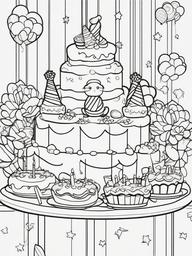 Panda Coloring Pages - Panda celebrating a birthday with friends  simple coloring pages