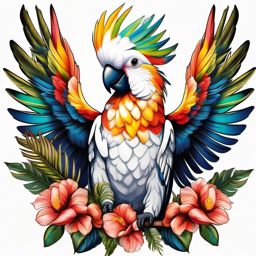 Cockatoo tattoo, Vibrant cockatoo tattoo, representing communication and expression. , tattoo color art, clean white background