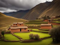 peruvian adobe houses, with earthy tones, blend into the landscapes of the sacred valley, peru. 