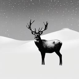 drawing of a deer standing in the snow  minimal rough sketch scribbles,doodles,black and white