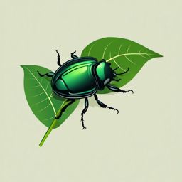 Beetle's Resting Place Clip Art - Shiny beetle finding rest on a green leaf,  color vector clipart, minimal style