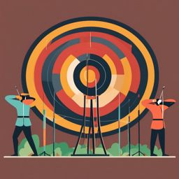 Archery Bullseye Contest Clipart - Archers competing in a bullseye contest.  color vector clipart, minimal style