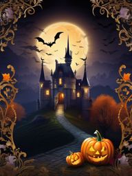 Halloween Desktop Wallpaper - Haunting Castle in Transylvania  wallpaper style, intricate details, patterns, splash art, light colors