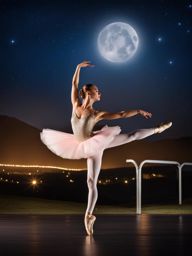 graceful ballerina performing a breathtaking dance routine under a starlit sky. 