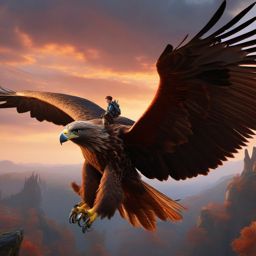 Peryton Fledgling Soaring with a Falconer detailed matte painting, deep color, fantastical, intricate detail, splash screen, complementary colors, fantasy concept art, 8k resolution trending on artstation unreal engine 5
